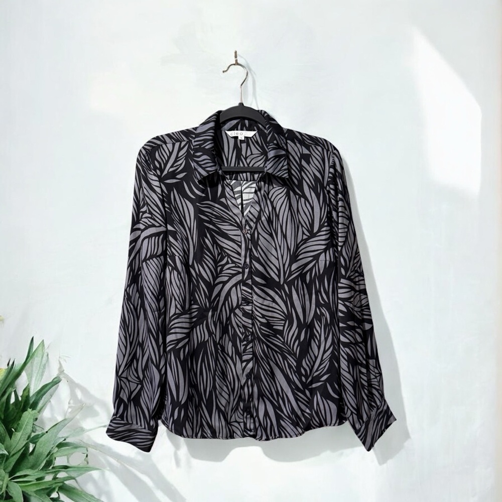 Cleo Black & Grey Leafy Print Top